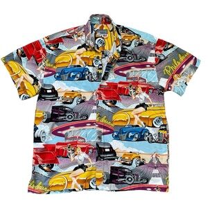 Vtg High Seas Trading Shirt Sz XL Hot Rod Pin Up Print Made In USA